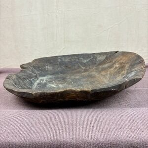 Antique Hand-Hewn Wooden Trencher Bowl – Large 20.5" x 17.5" Primitive Farmhouse